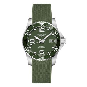  Longines Watch L37814069 For Men - Analog Display, Rubber Band - Green 