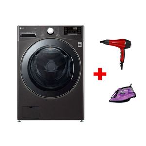  LG WDV2101BRV - 20/12Kg - Front Loading Washing Machine & Dryer - Black + Steam Iron + Hair Dryer 